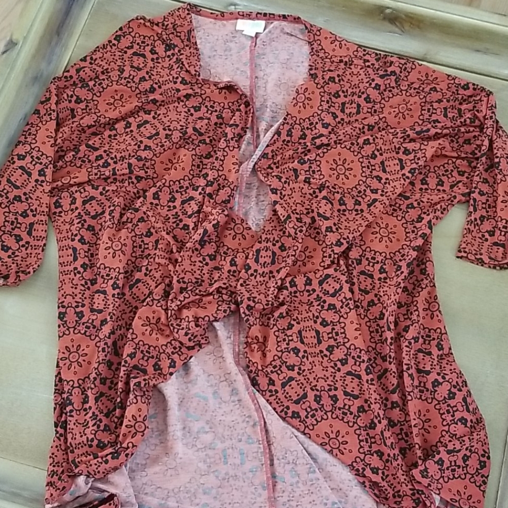 Lularoe Lindsey Orange and Black Kimono Medium